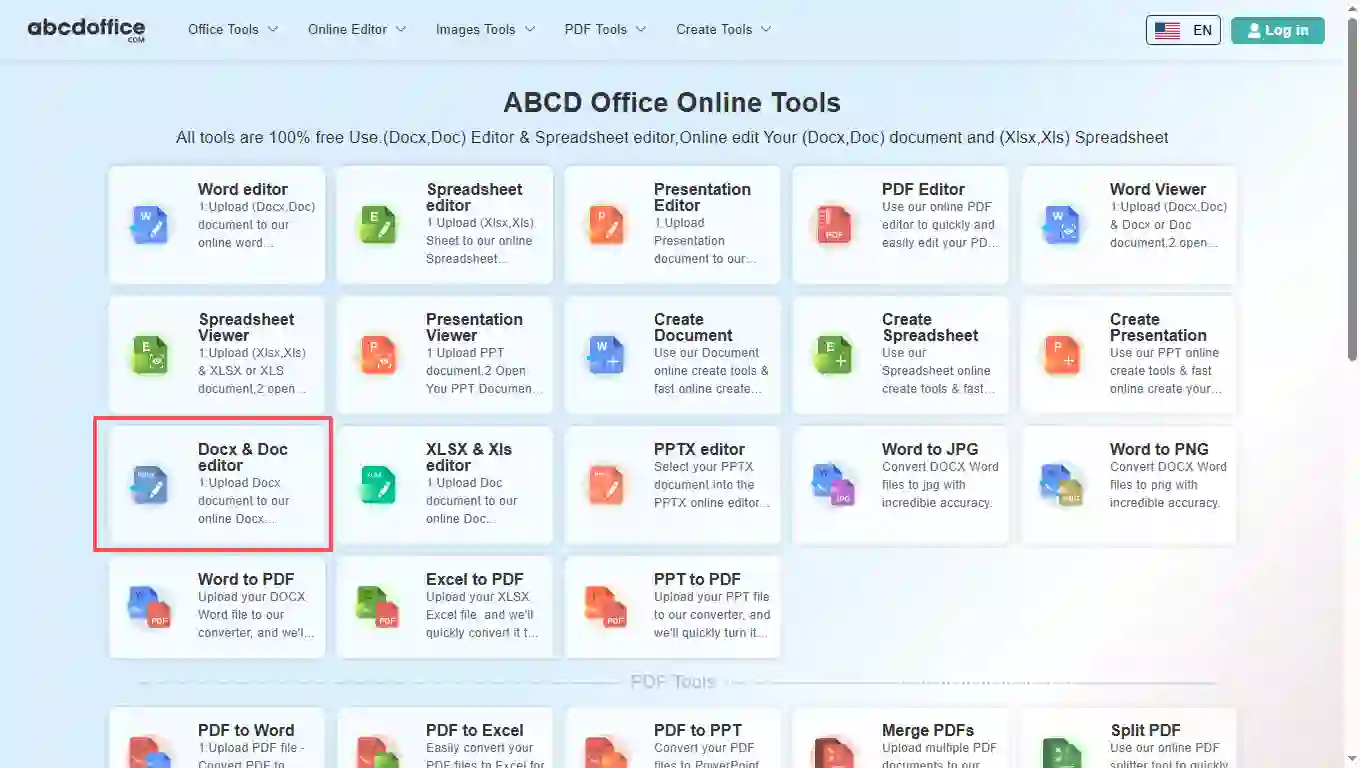 Schritt 1: Öffnen Sie den Docx & Doc-Editor auf abcdoffice.com