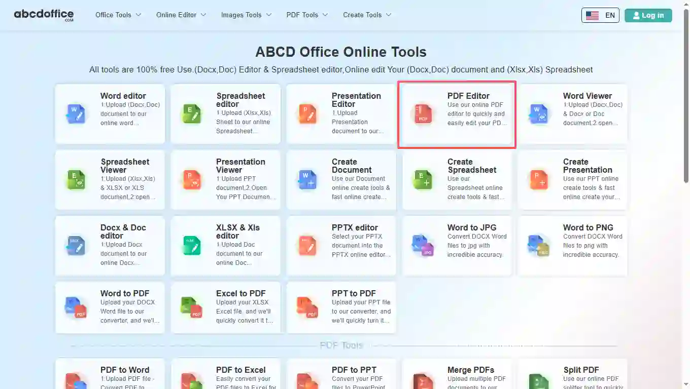 Schritt 1: Öffnen Sie den PDF-Editor auf abcdoffice.com