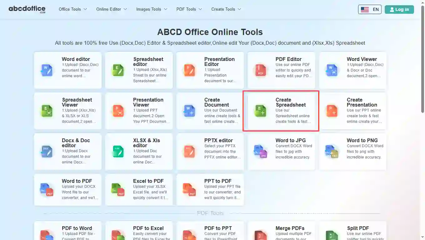 Schritt 1: Öffnen Sie Tabellenkalkulation erstellen auf abcdoffice.com