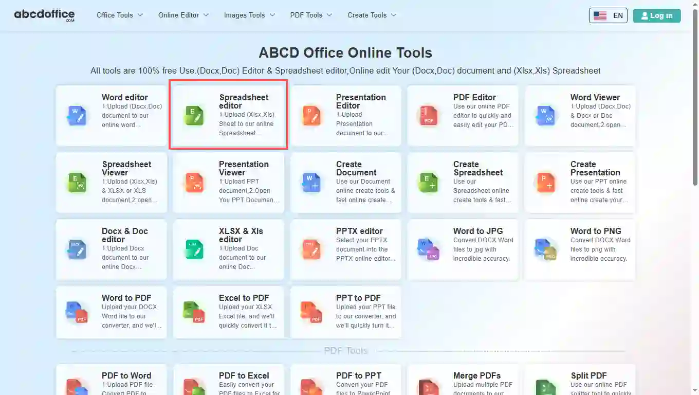 Step 1: Open Spreadsheet editor on abcdoffice.com