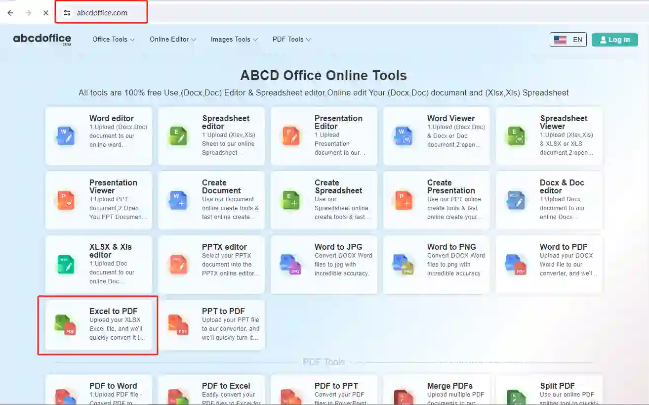 Schritt 1: Öffnen Sie Excel in PDF auf abcdoffice.com