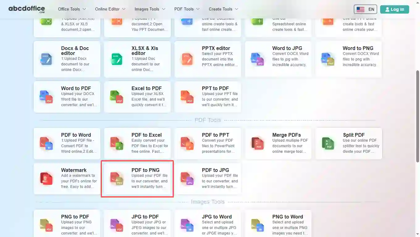 Βήμα 1: Ανοίξτε το PDF σε PNG στο abcdoffice.com