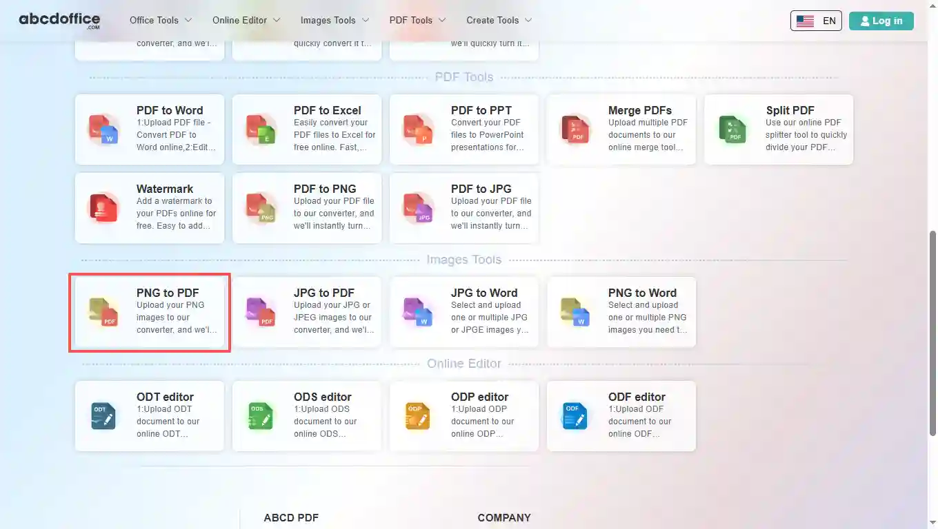 ขั้นตอนที่ 1: เปิด PNG เป็น PDF ที่ abcdoffice.com