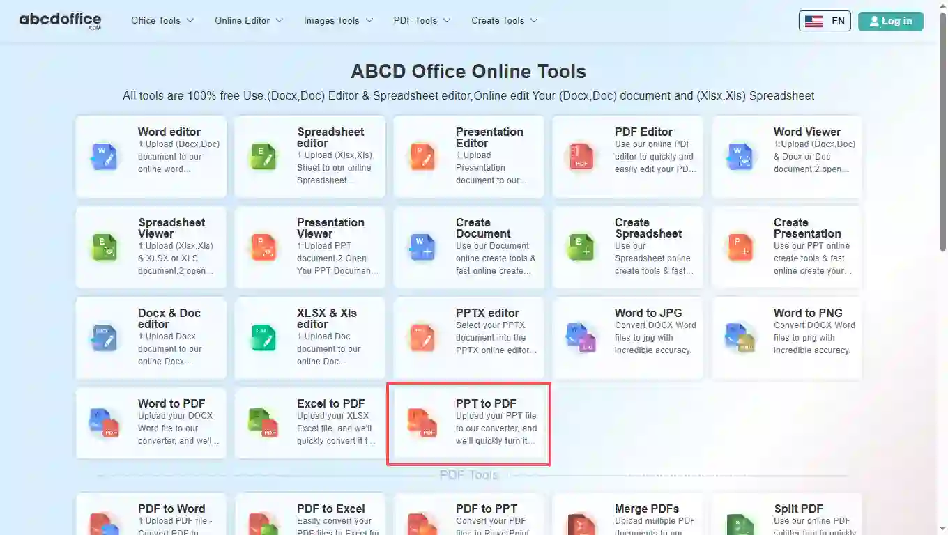 Schritt 1: Öffnen Sie PPT in PDF auf abcdoffice.com