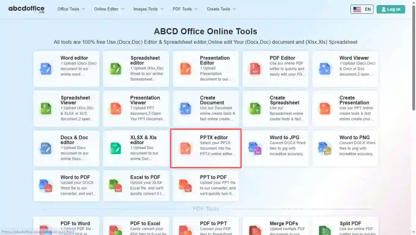 Schritt 1: Öffnen Sie den PPTX-Editor auf abcdoffice.com
