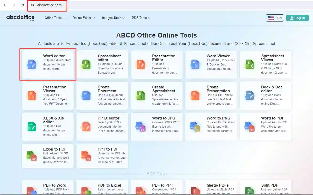 Step 1: Open Word Editor on abcdoffice.com
