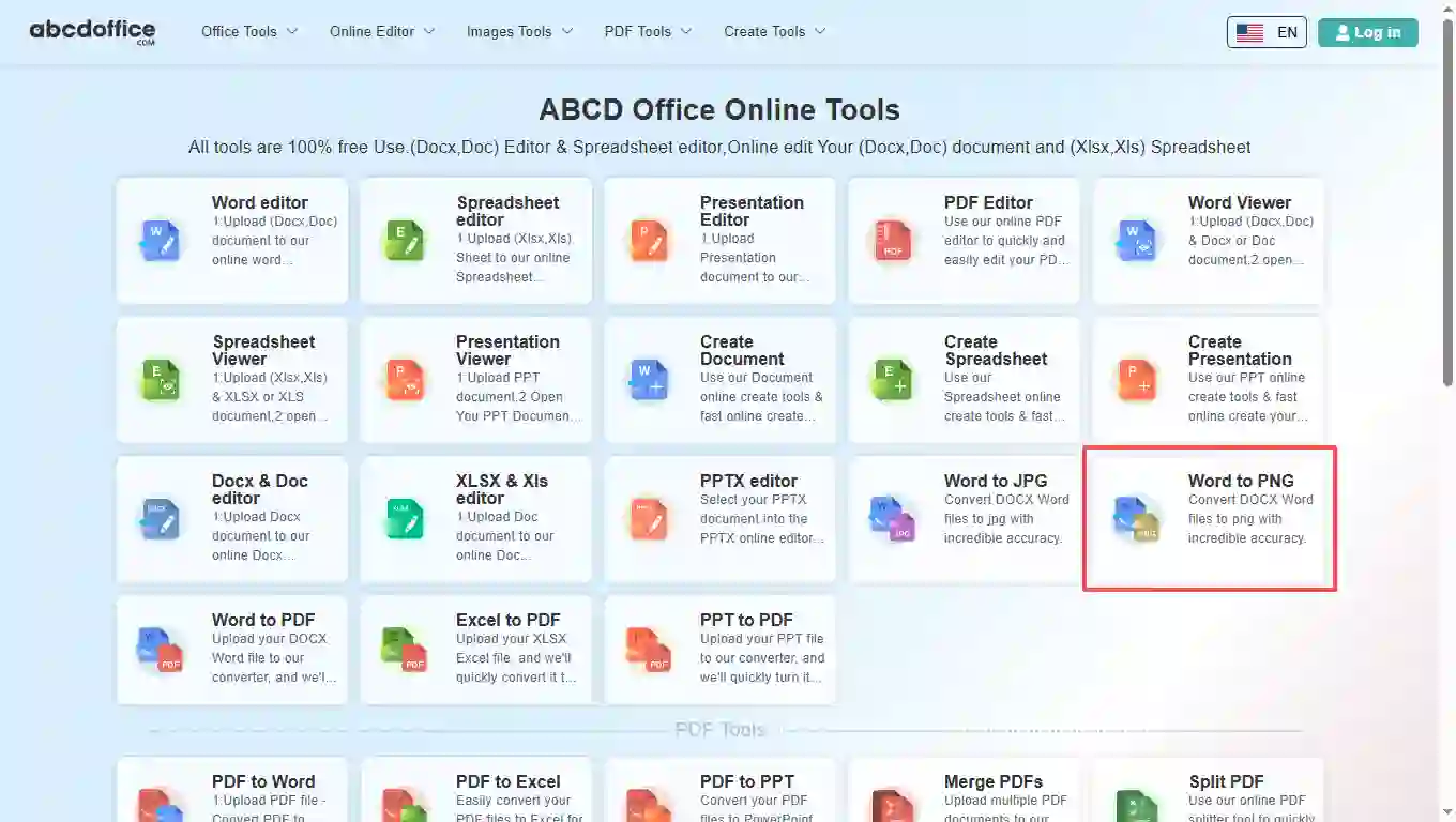 Step 1: Open Word to PNG on abcdoffice.com