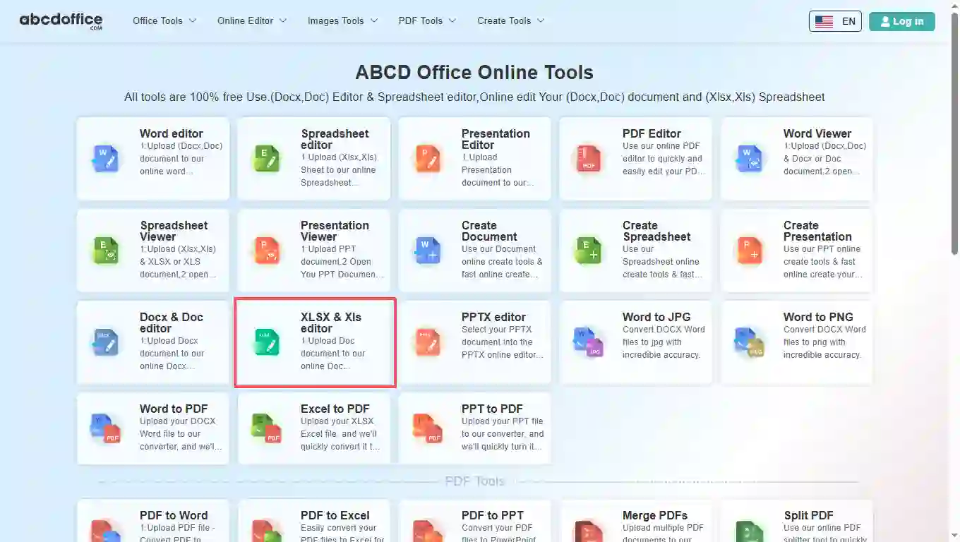 Schritt 1: Öffnen Sie den XLSX & Xls-Editor auf abcdoffice.com